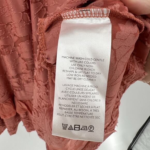 Anthropologie Ruffle Knit Mini Dress Pink Coral Tie Back Short Sleeve Size Small - Picture 11 of 11